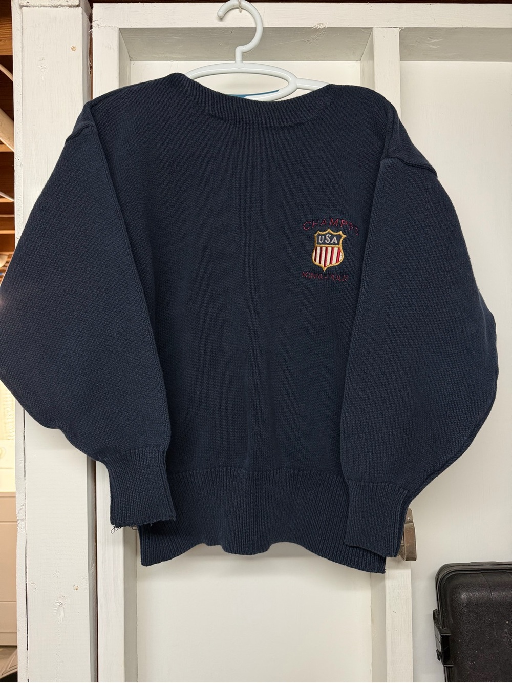 90s Vintage Champps USA Shield Embroidered Navy Men's 100% Cotton Sweater Large